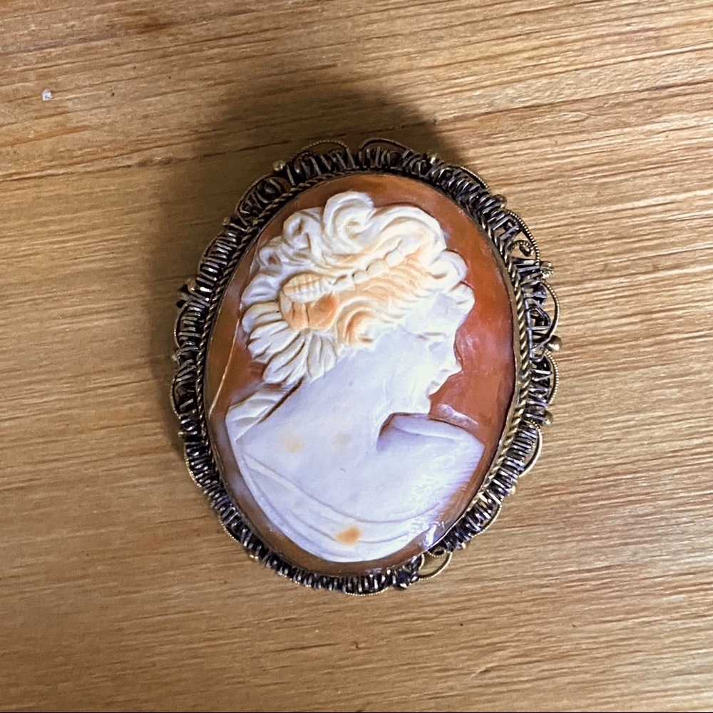 C. 1950 Vintage Pink Shell Cameo Pin Pendant